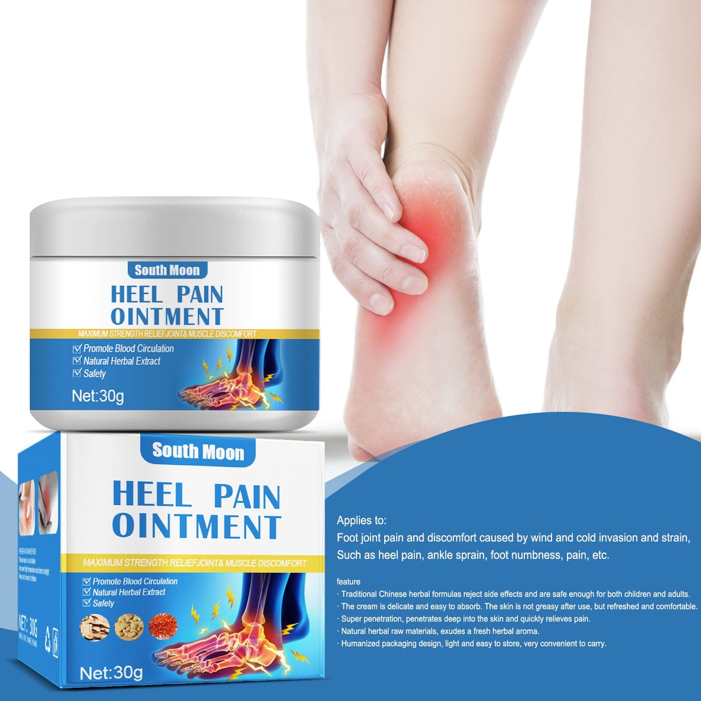 South Moon Heel Pain Herbal Ointment – Natural Pain Relief Cream for Heel, Arthritis, Rheumatism & Bone Spur Treatment
