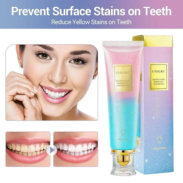 UTOGRU Niacinamide Whitening Toothpaste – Fluoride-Free, Anti-Cavity & Safe Whitening Formula with Peach Flavor
