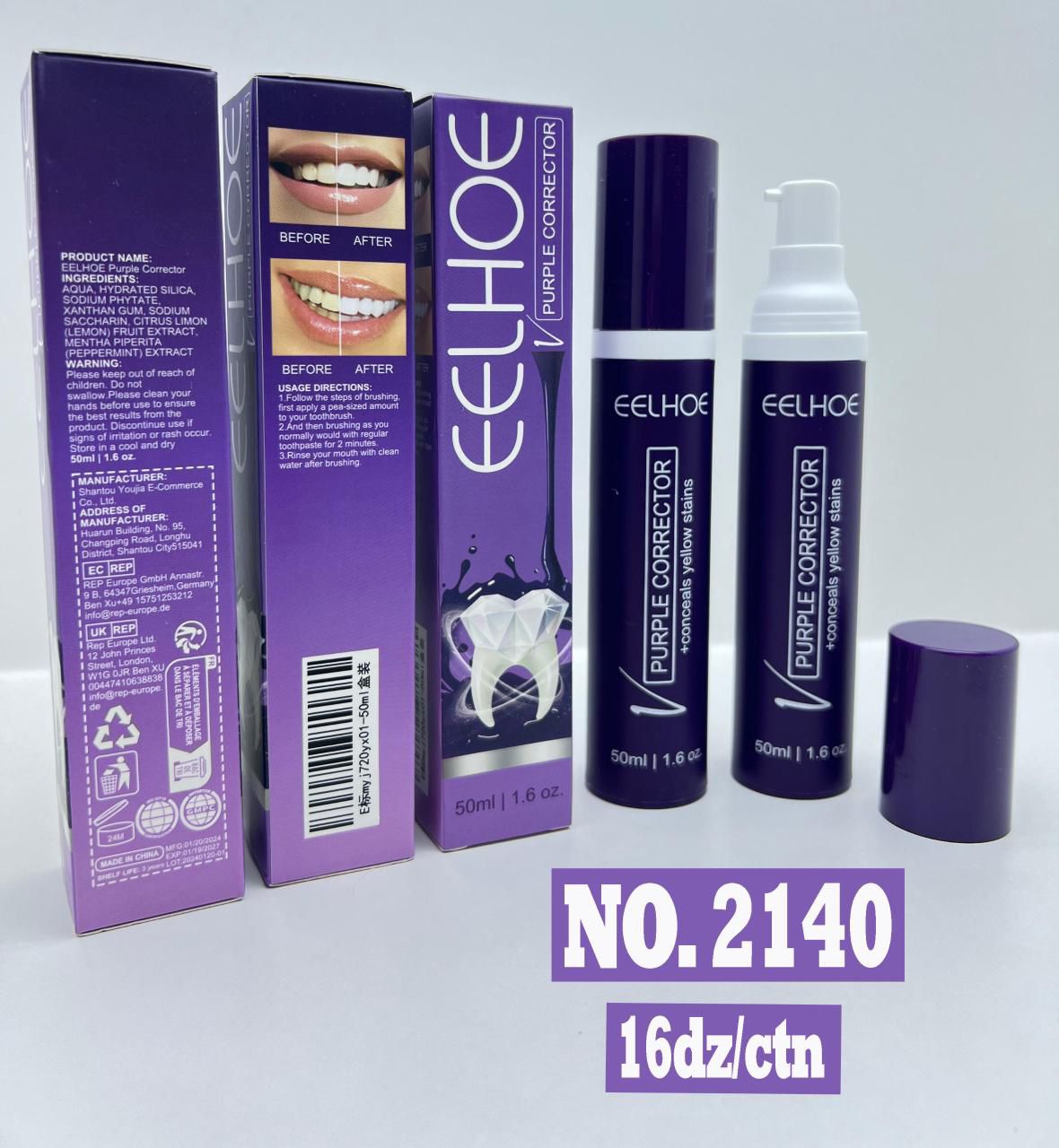 EELHOE Purple Teeth Color Corrector Serum – Instant Teeth Whitening Booster & Stain Remover – Non-Invasive Tooth Brightening Gel for a Radiant Smile (50ml)