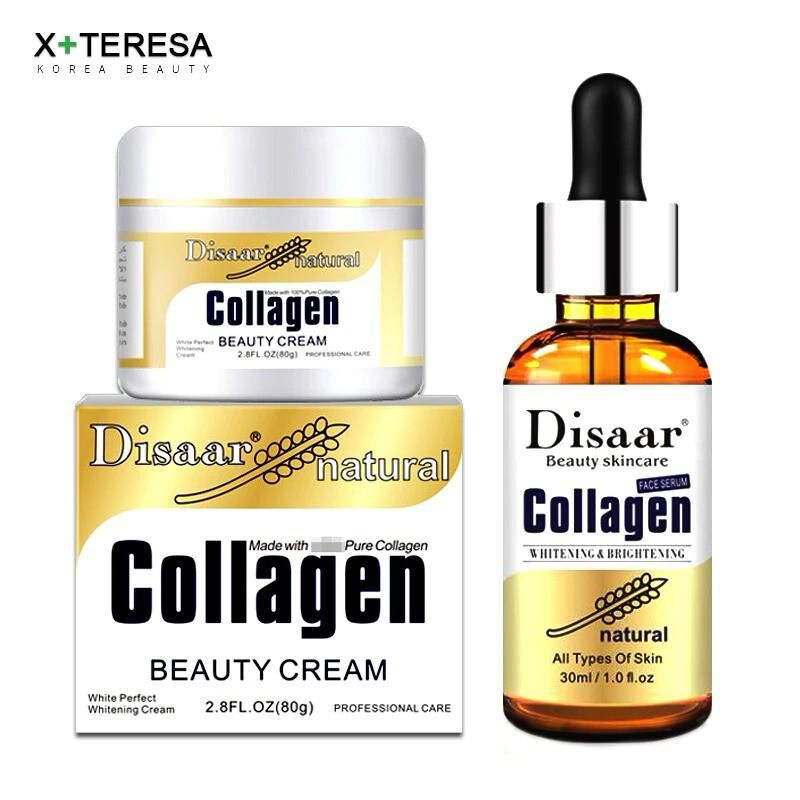 Disaar Natural Collagen Beauty Set – Whitening & Brightening Face Serum (30ml) and Moisturizing Beauty Cream (80g) – Pure Collagen Anti-Aging Formula for All Skin Types